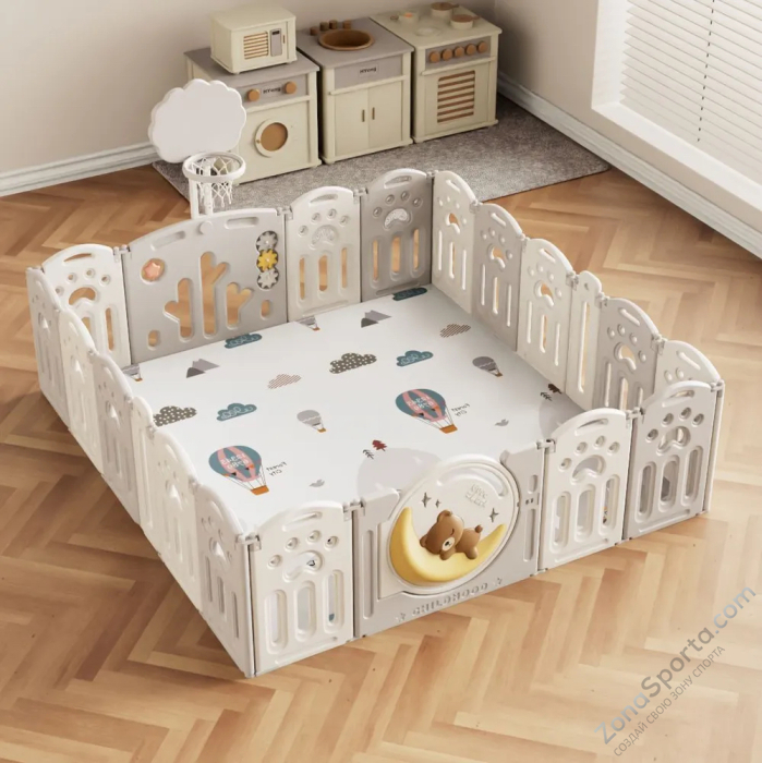 Манеж Unix Kids DeLuxe Grey 150 x 180 см с баскетбольным кольцом и ковриком